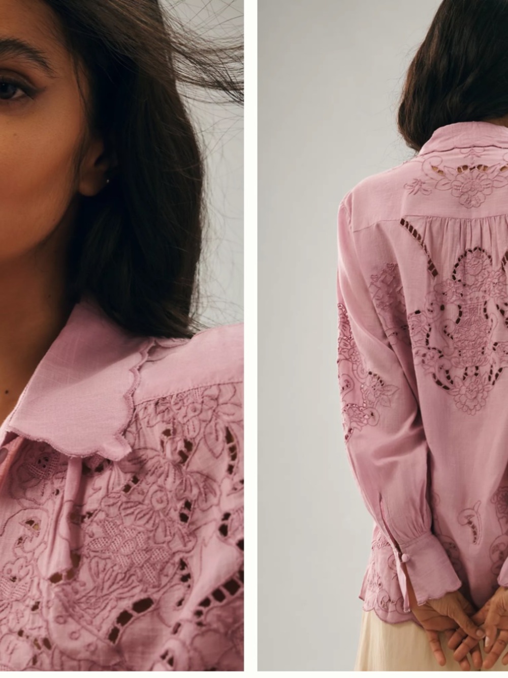 By Anthropologie Lavender Cutwork Embroidered Blouse M - Picture 2 of 9